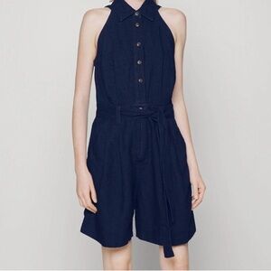 Banana Republic 00 Petite Linen Cotton Blend Button Front Camp Romper Pleaded